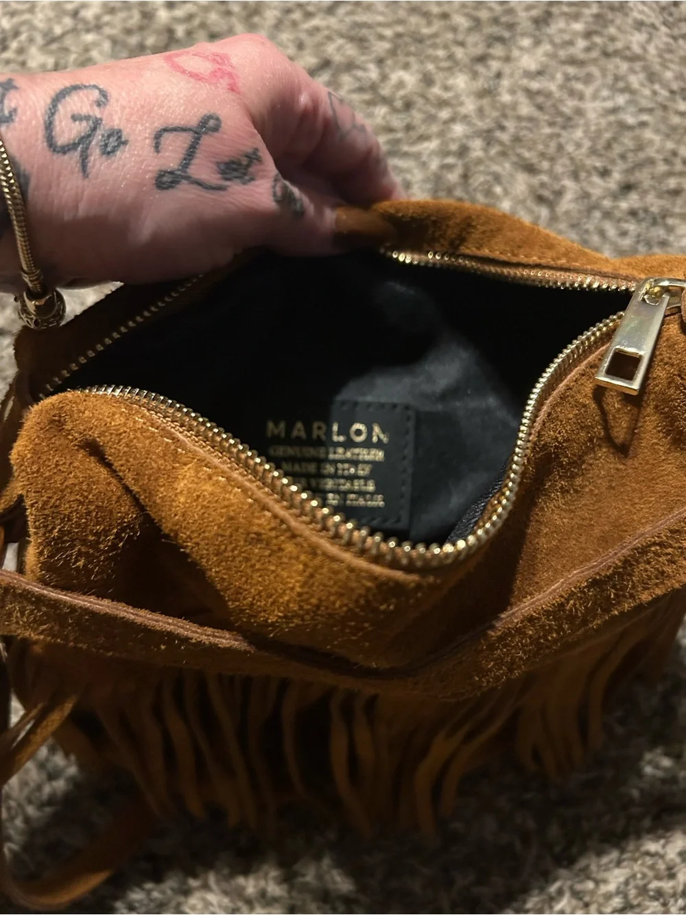 Fringed Suede Crossbody Bag in Cognac Brown NWOT